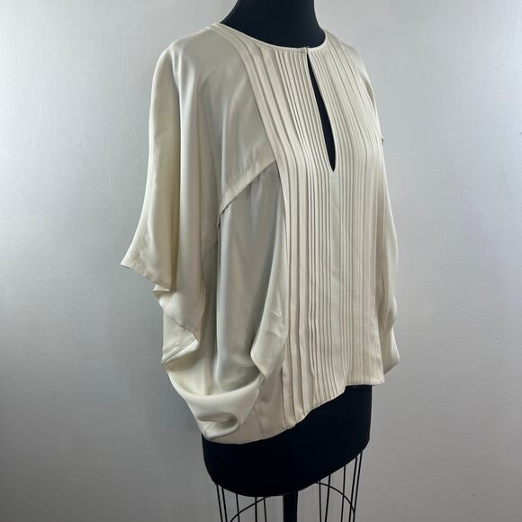 DVF Diane Von Furstenberg Ivory Pleated Blouse Silk Keyhole Neck Size M Medium - Picture 4 of 11